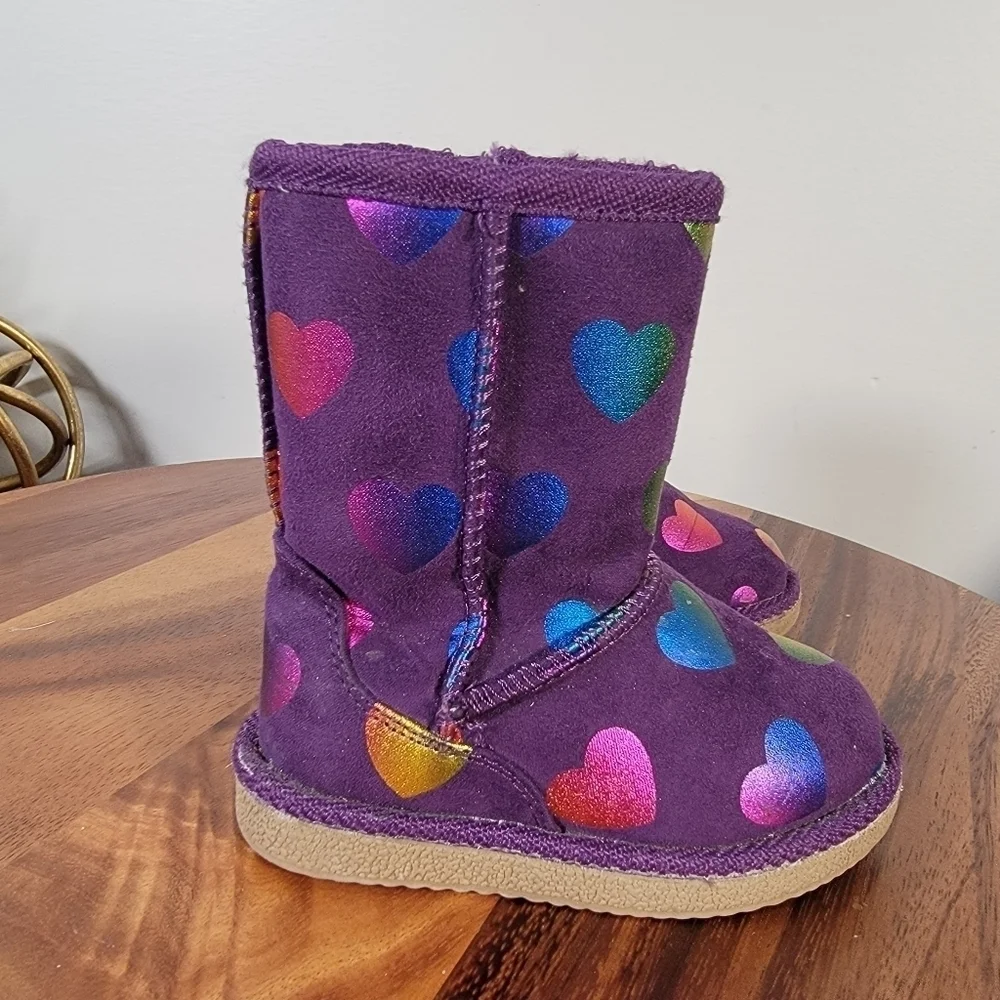 Harper Canyon Purple Soft Warm Boots Iridescent Hearts Multi Color Winter Size 5